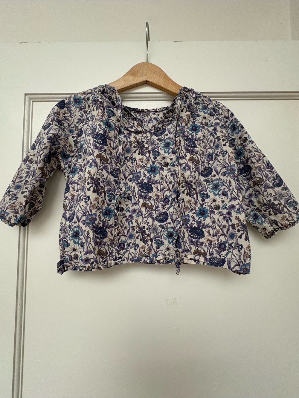 Mabo Girls Floral Drawstring Peasant Top - Blue